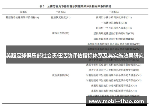 英超足球俱乐部社会责任活动评估指标体系及其实施效果研究