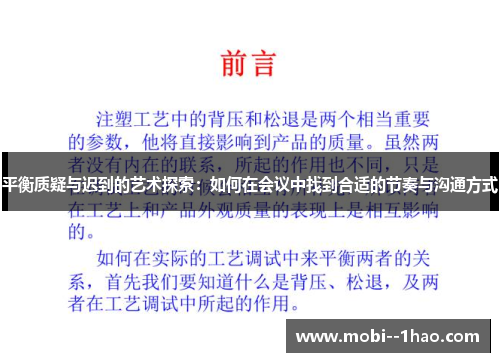 平衡质疑与迟到的艺术探索：如何在会议中找到合适的节奏与沟通方式